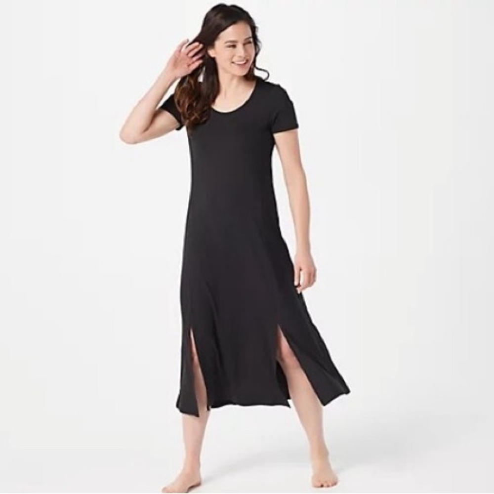Cuddl Duds Flexwear Black Maxi Dress with Side Slits Size Medium